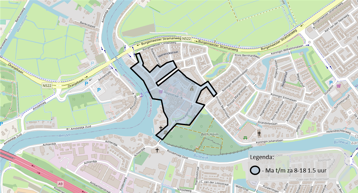 plattegrond blauwe zone Ouderkerk aan de Amstel